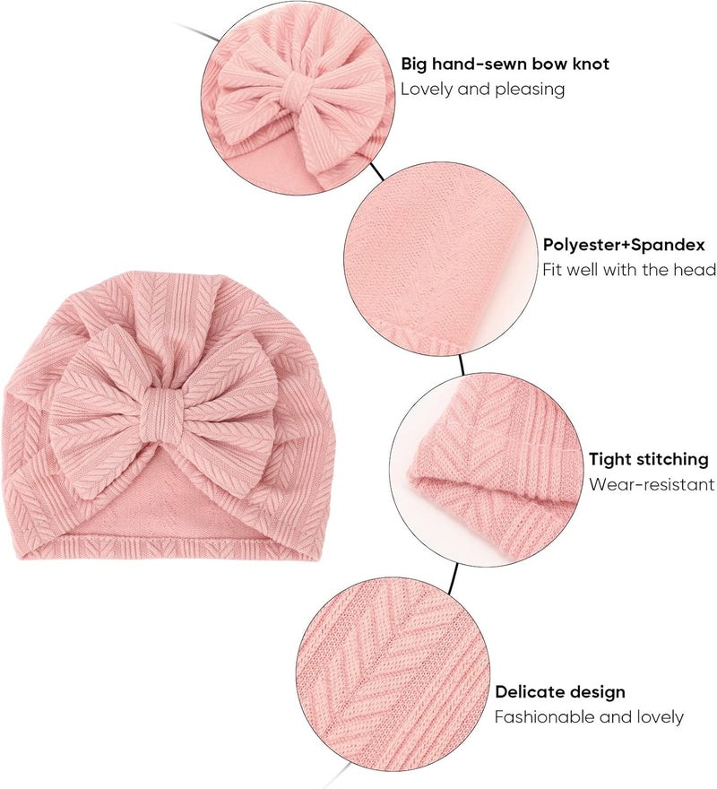 DRESHOW BQUBO 5 Pieces Newborn Baby Turban Hats Bow Baby Infant Beanie Breathable Toddler Cap for Baby Girls - Image 5